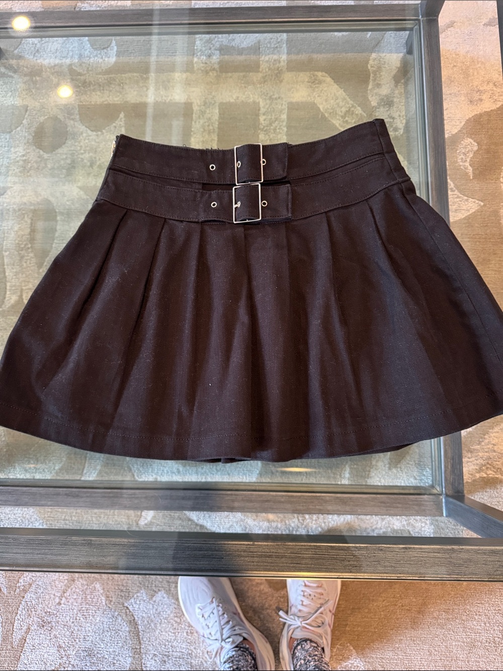 Tractr Black Buckle Pleated Skater Skirt